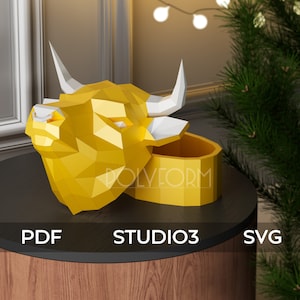 Bull Gift box Low Poly Papercraft PDF template Model Sculpture