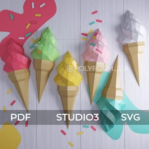 ICE CREAM Low Poly Papercraft PDF template 3d Model Sculpture Paper Food