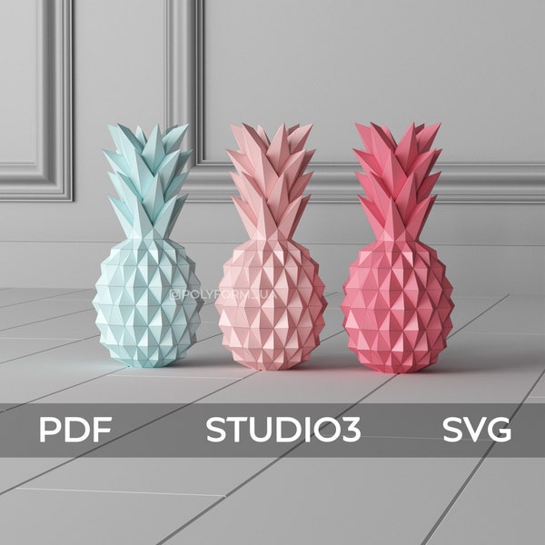 Pineapple Low Poly Papercraft PDF template Food