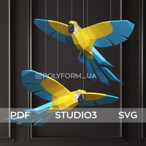 PAPEGAAI 2 Low Poly Bird Papercraft PDF-sjabloon svg decor