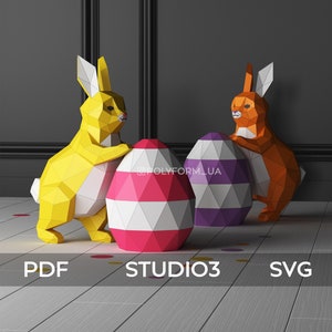 Easter Bunny Low Poly Rabbit Papercraft  Easter PDF template decoration SVG