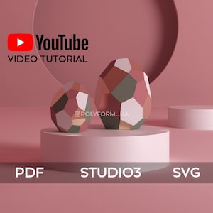 Ensemble d'oeufs de Pâques Low Poly Papercraft Modèle PDF 3D SVG Modèle Sculpture Silhouette Décor