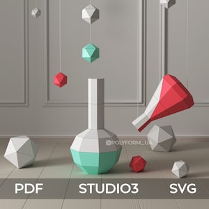 Flasks SET 2 Bottle Science Laboratory Chemistry School Education Low Poly Papercraft PDF template