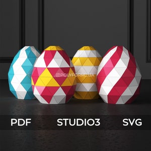 Conjunto de huevos de Pascua Plantilla PDF Low Poly Papercraft Modelo 3d Escultura Silueta