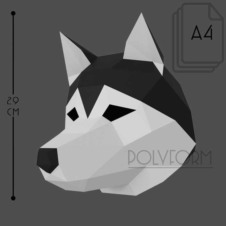 HUSKY MASK Dog Low Poly Animal Papercraft PDF template | Etsy