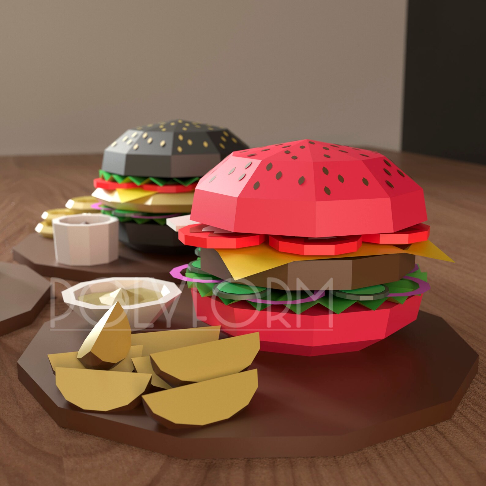 Burger Low Poly Papercraft PDF template Etsy