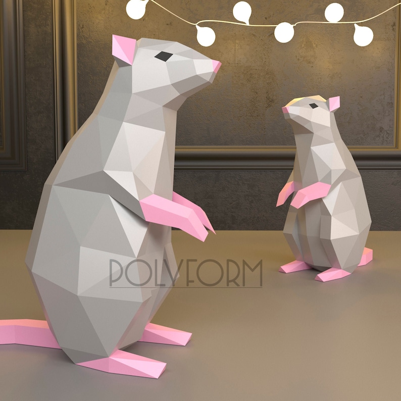 Rat Low Poly Mouse Papercraft PDF template