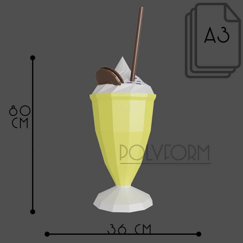 MILKSHAKE Low Poly Papercraft PDF template | Etsy