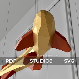 Fish Low Poly Shark Papercraft LowPoly PDF template decoration Svg