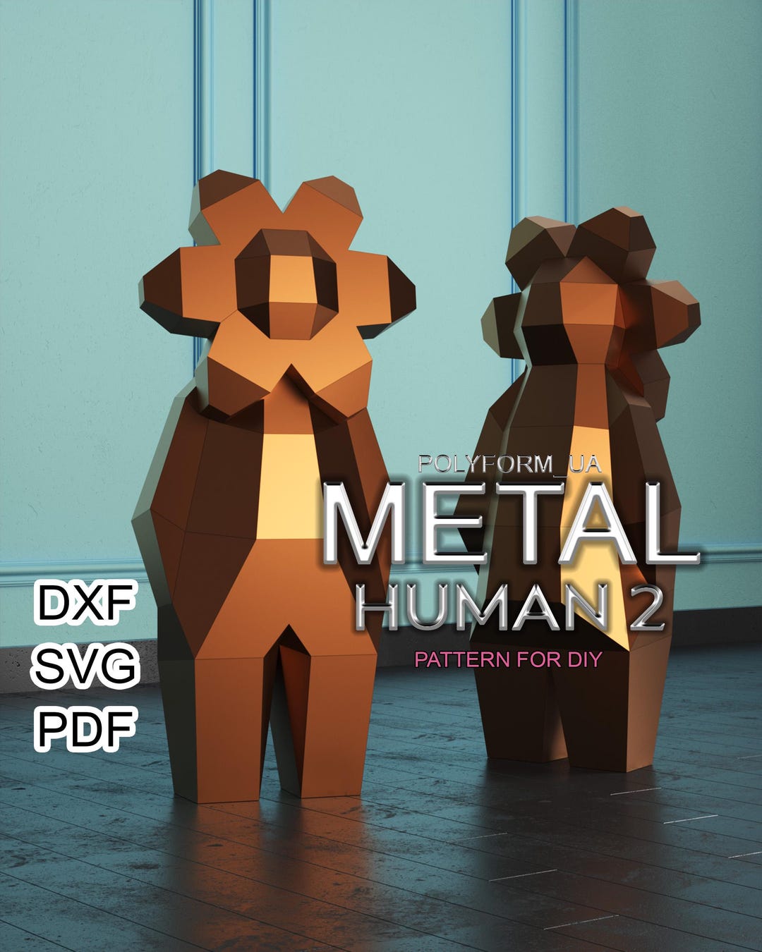 Metal Human Size Construct Metal Human 2 Low Poly Character Metal Man Sculpture DXF SVG PDF ...