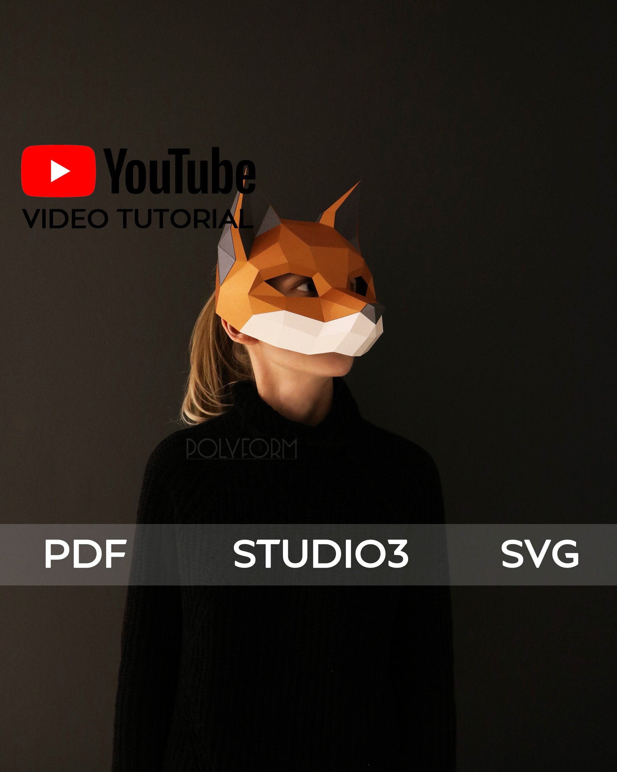 New Year Fox Mask PDF Instant_download Half Head Mask / DIY 