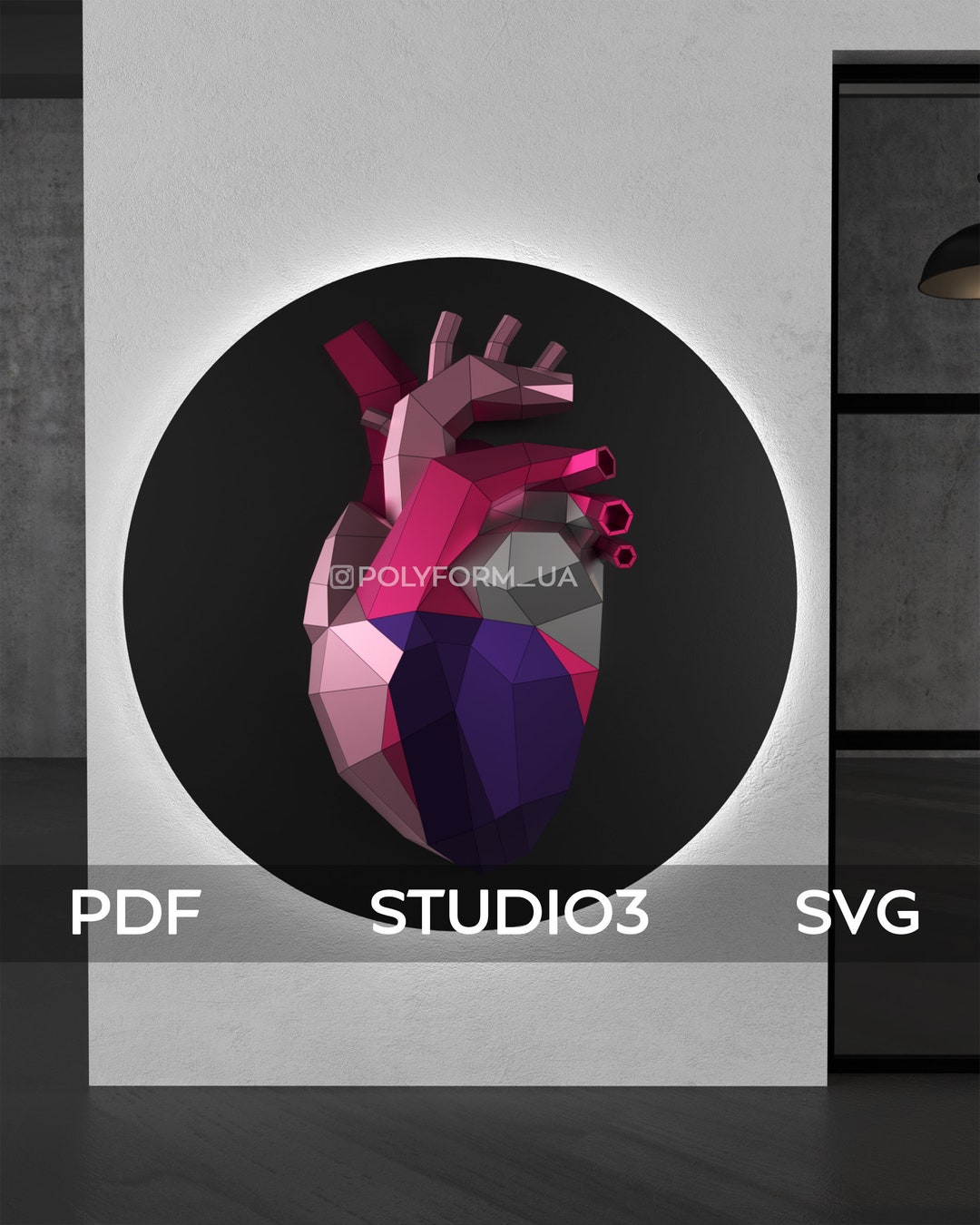 Heart DIY Low Poly Valentine's Day Love Papercraft PDF Template 3D Svg ...
