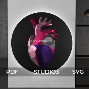 Heart DIY Low Poly Valentine's day Love Papercraft PDF template 3D Svg