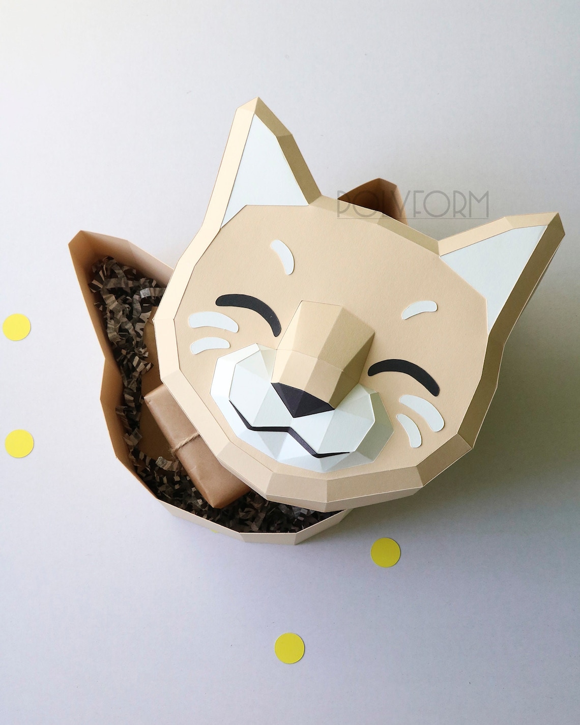Gift box Cat Low Poly Papercraft PDF template Etsy