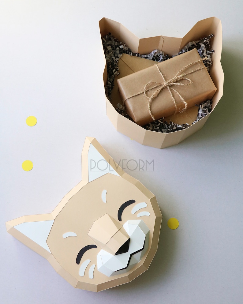 Gift box Cat Low Poly Papercraft PDF template Etsy