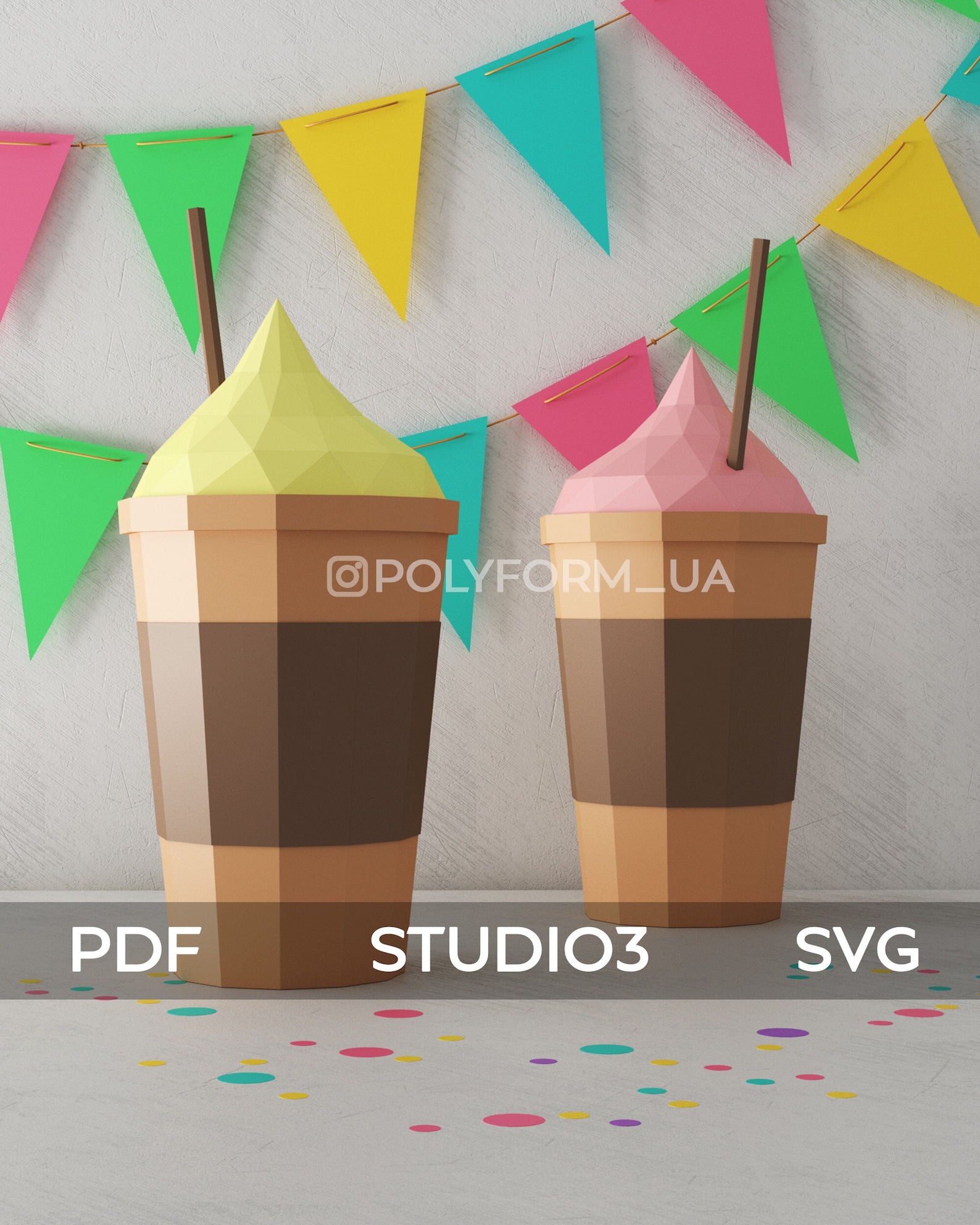 Coffee Low Poly Drink Cup Papercraft PDF Template Paper Food - Etsy