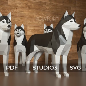 HUSKY Low Poly Dog Papercraft Plantilla PDF Decoración