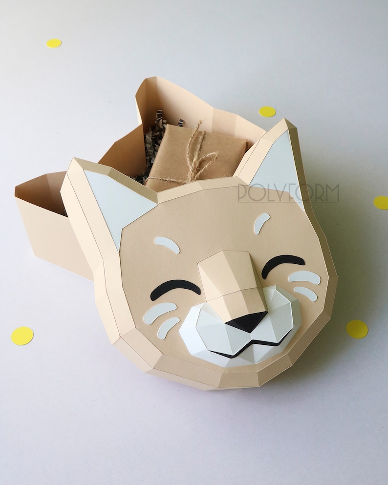 Gift Box Cat Low Poly Papercraft PDF Template Etsy
