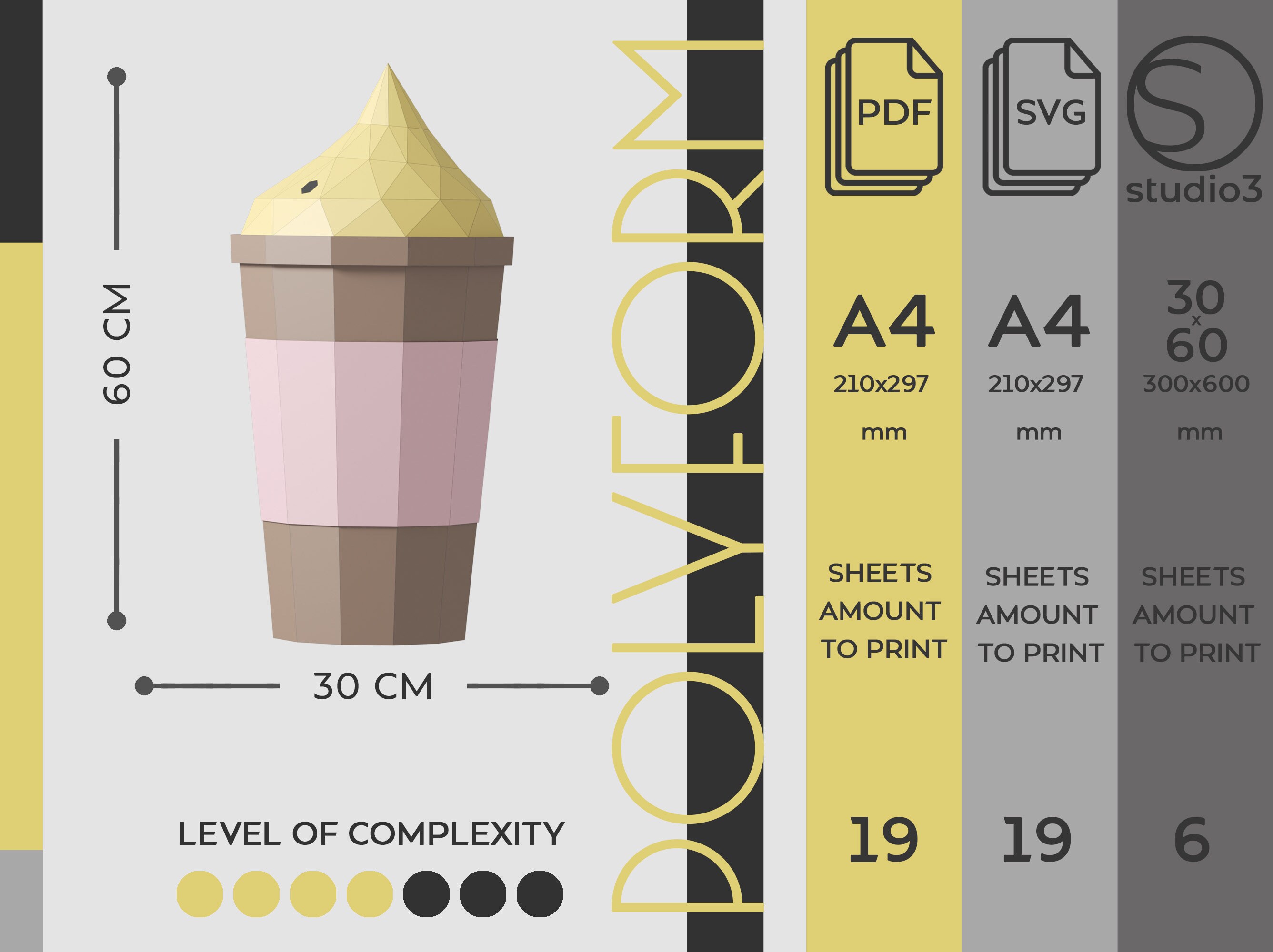 Coffee Low Poly Drink Cup Papercraft PDF Template Paper Food - Etsy