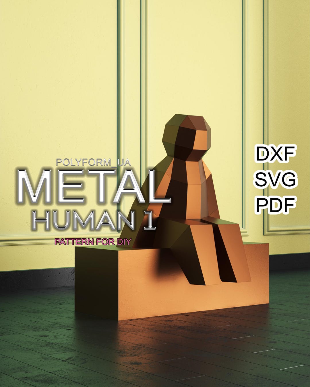 Metal Human Size Construct Metal Human 1 Low Poly Character Metal Man Sculpture DXF SVG PDF ...