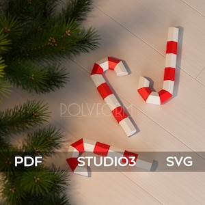 Christmas Lollipop, Merry Christmas, Home Decor, Candy, Low Poly Papercraft PDF template 3d Model Sculpture