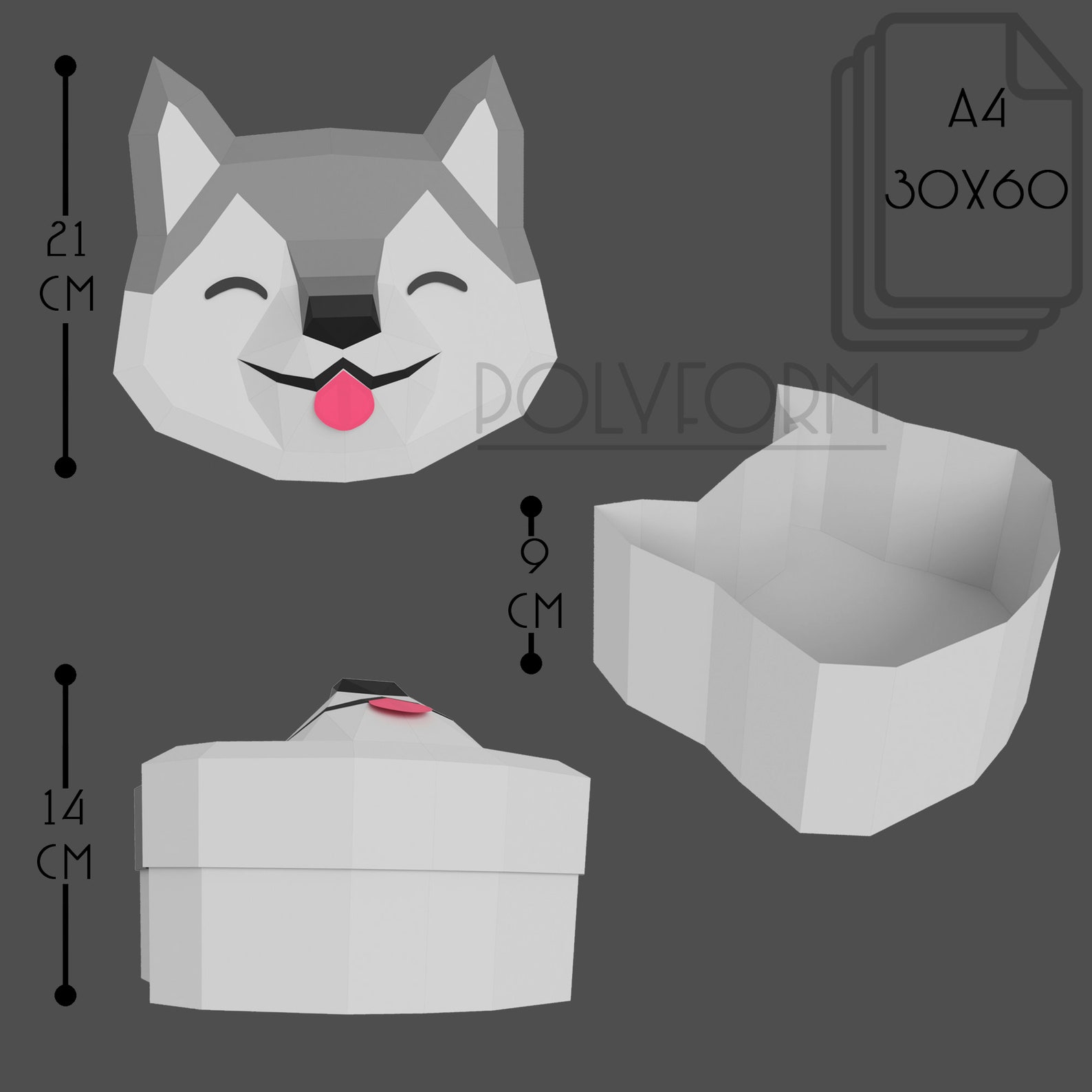 Gift Box HUSKY Low Poly Dog Papercraft PDF Template - Etsy