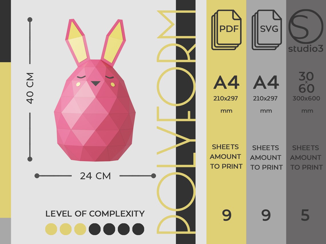 Easter Egg Rabbit Low Poly Papercraft PDF Template Decoration - Etsy