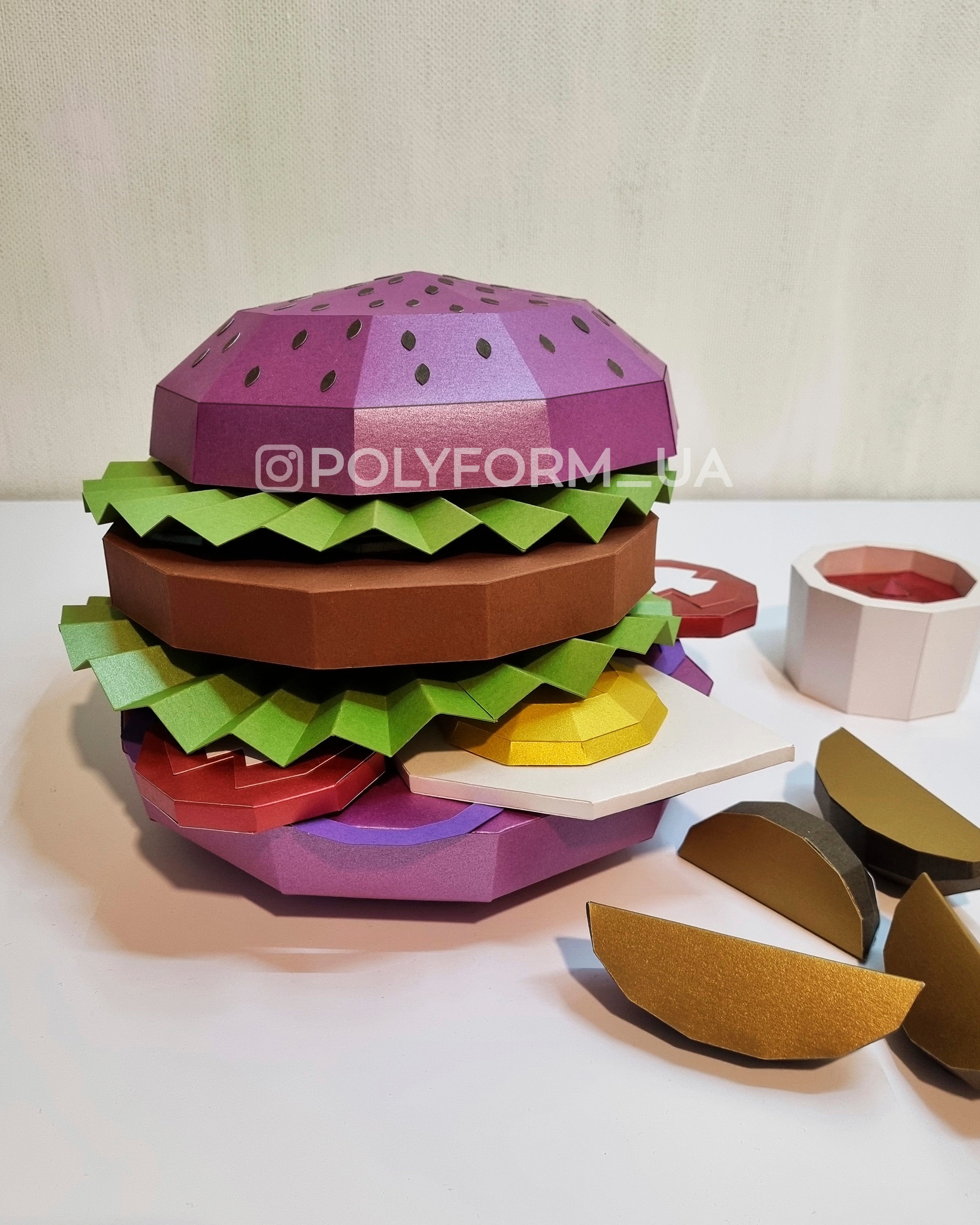 Burger Paper Food Low Poly Papercraft Svg PDF Template - Etsy