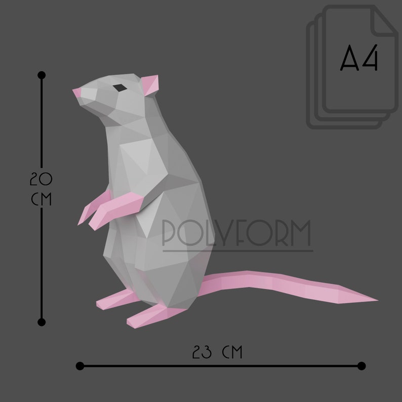 Rat Low Poly Mouse Papercraft PDF template