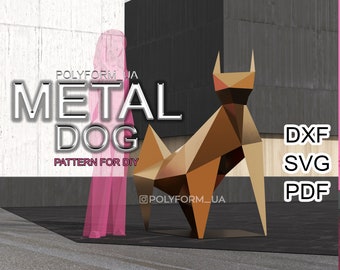 DOG METAL Dibujos en formato DXF Bajo poli Escultura Metal Decoración Patrón Dxf