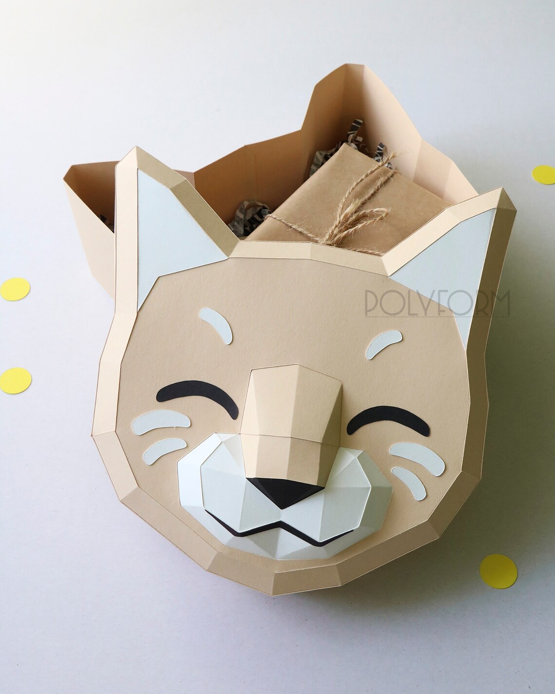 Gift box Cat Low Poly Papercraft PDF template Etsy
