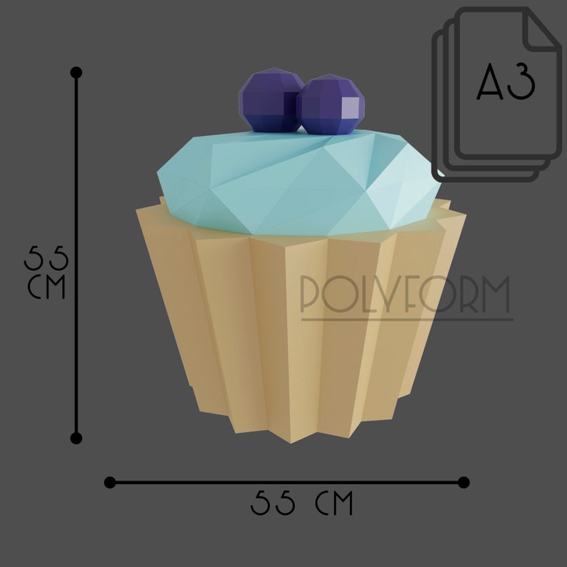 Giant Blueberry Cupcake Low Poly Papercraft PDF template | Etsy