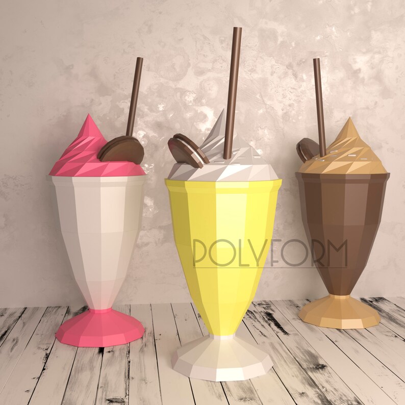 MILKSHAKE Low Poly Papercraft PDF template | Etsy