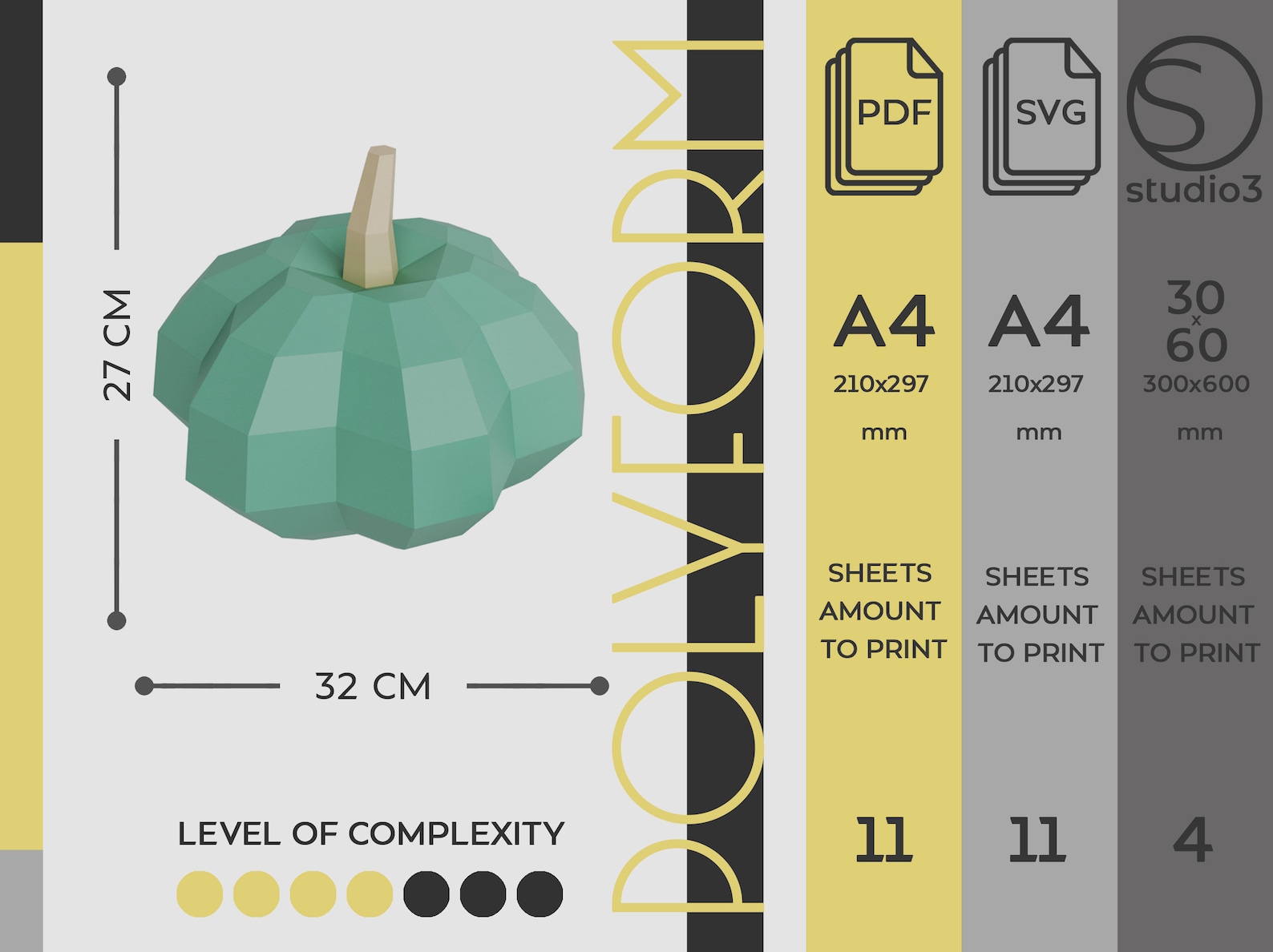 Pumpkin Low Poly Halloween Papercraft PDF Template - Etsy