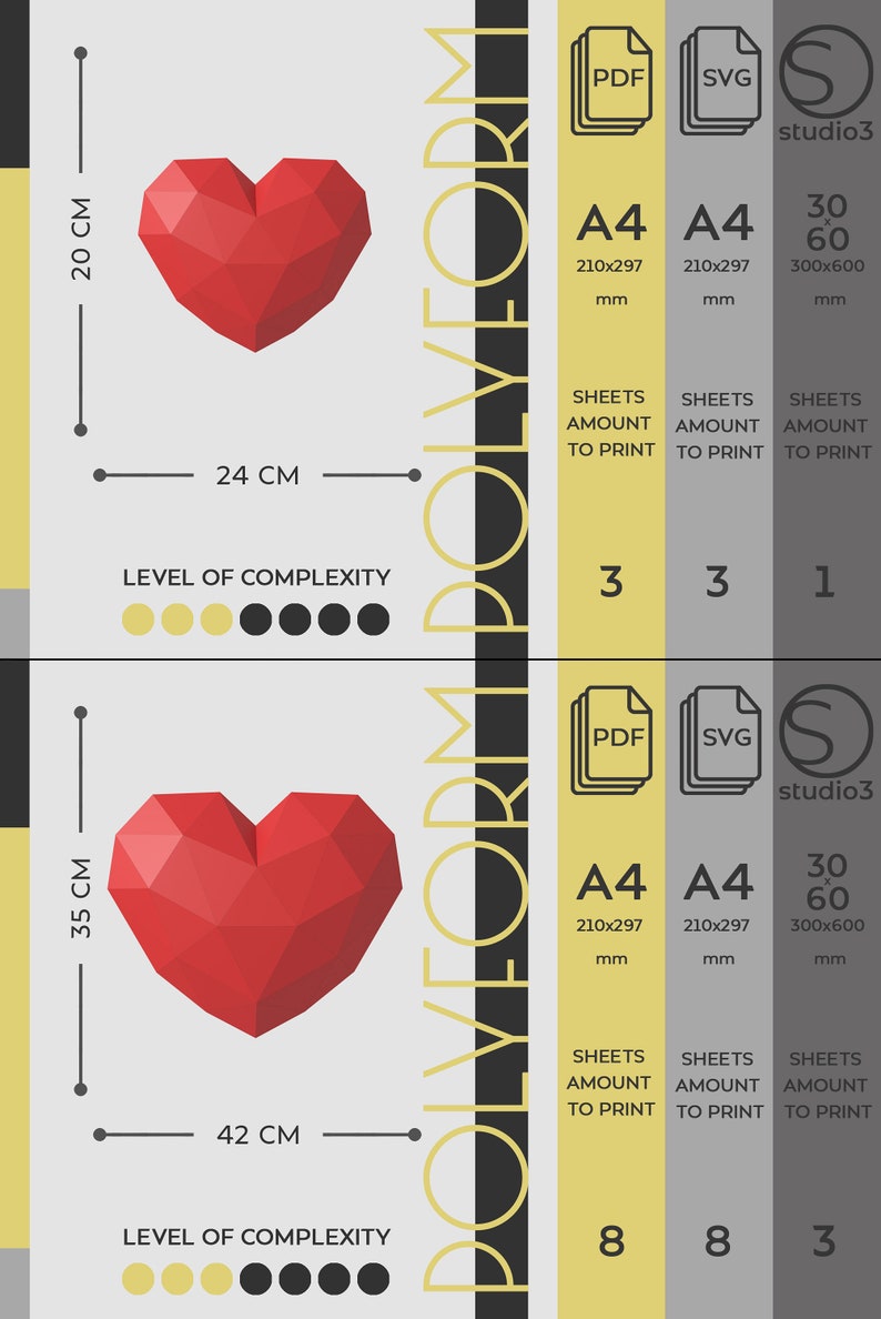 Heart DIY Low Poly Valentine's Day Love Papercraft PDF - Etsy