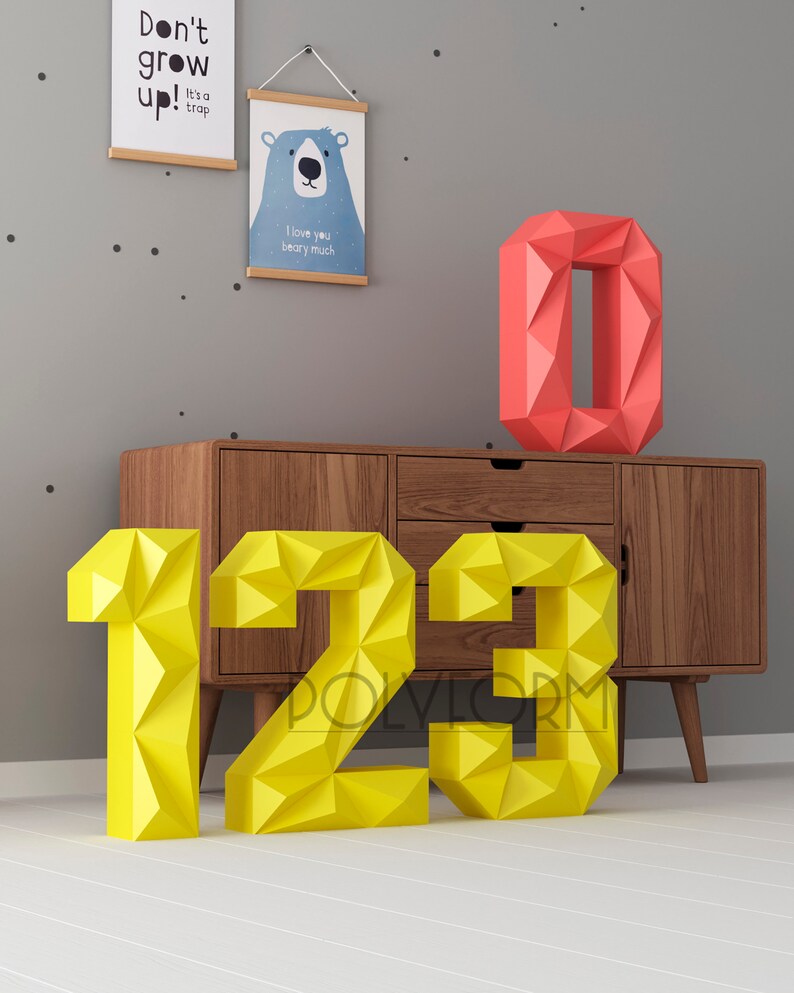 Digits Papercraft, Low Poly Numbers Papercraft PDF Template 3d Model ...