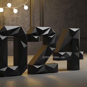 Digits 2024 Low Poly Christmas Papercraft PDF template New Year 3d Model Sculpture image 2