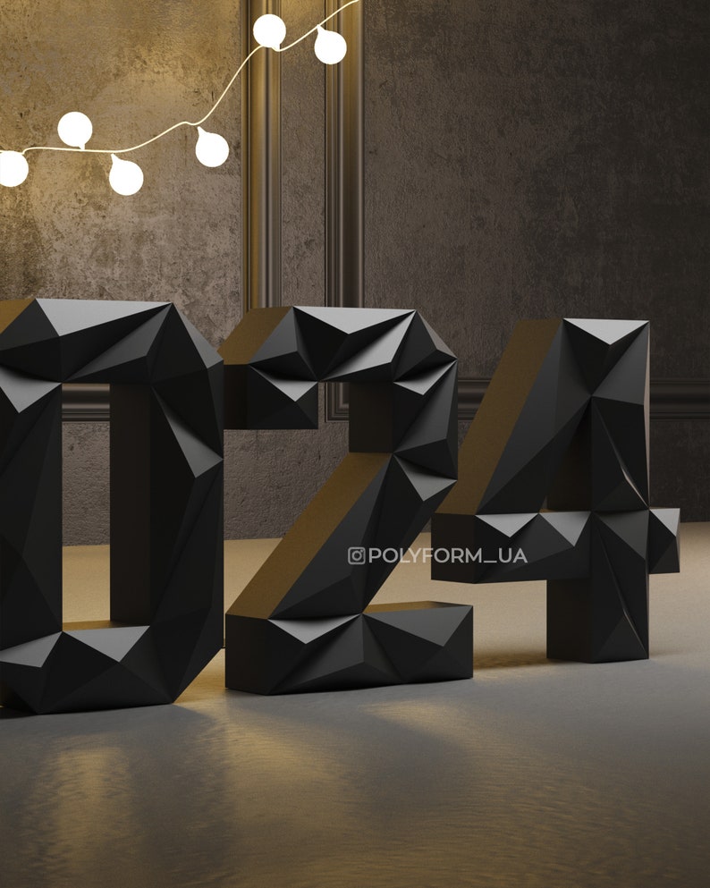 Digits 2024 Low Poly Christmas Papercraft PDF template New Year 3d Model Sculpture image 2
