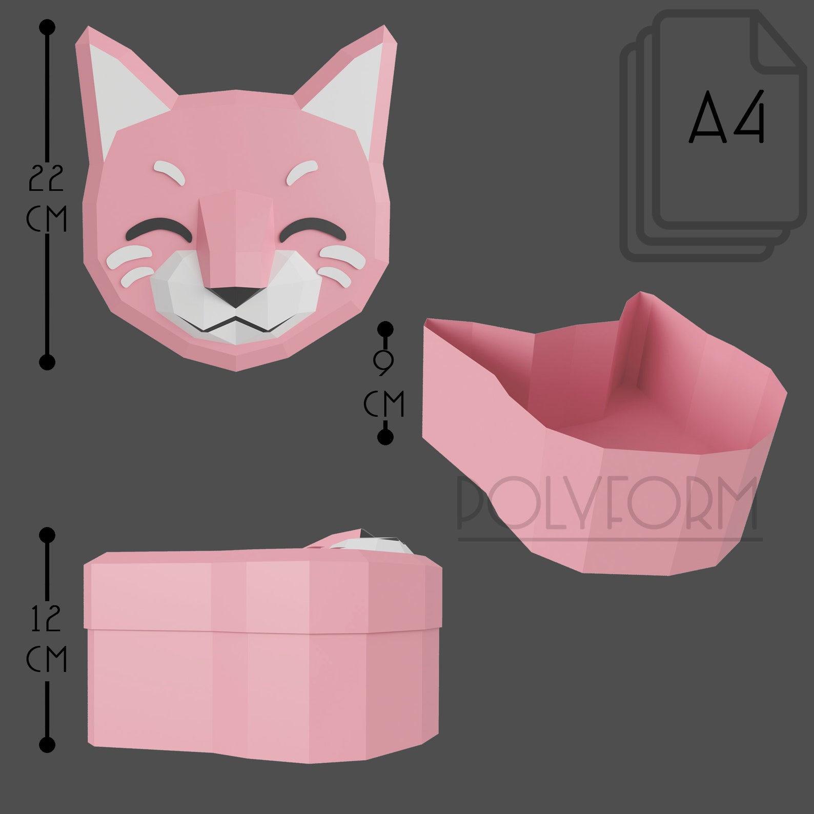 Gift Box Cat Low Poly Papercraft PDF Template Etsy