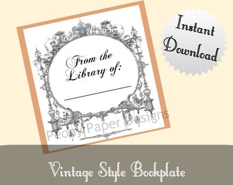 Vintage Style Home Library Printable Bookplate