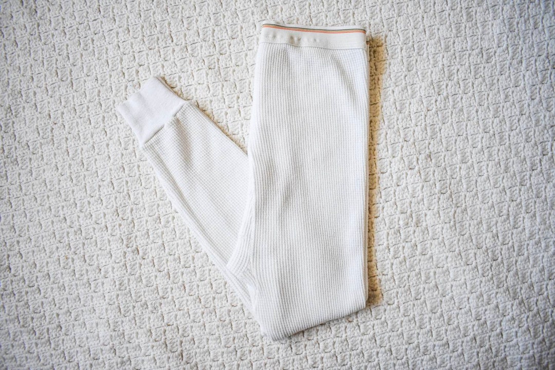 Vintage Waffle Knit Long John Thermal Base Layer Pants Vintage Winter Snow Wear 70s 80s Thermals