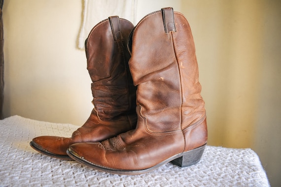 Vintage Brown Distressed Cowboy Boots With Brass Toe - Etsy display picture 2