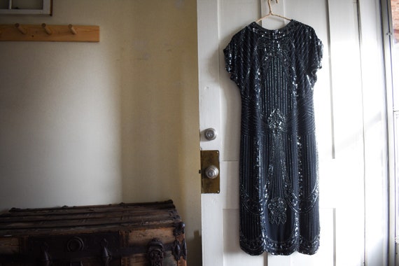 vintage Lord + Taylor bedazzled little black dres… - image 9