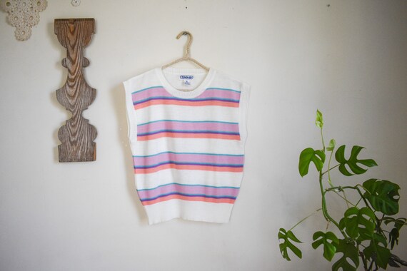 M- vintage Skiva Int pastel striped ribbed knit s… - image 3