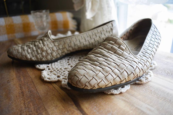 80s vintage woven leather loafers 7.5 | vintage w… - image 3