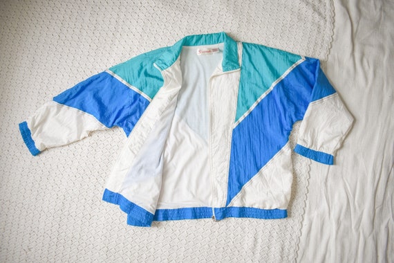 80s vintage retro windbreaker colorblock rain jac… - image 1