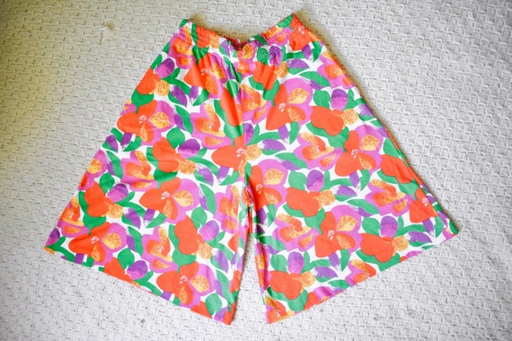 60s 70s funky floral shorts extra high waist | vi… - image 1