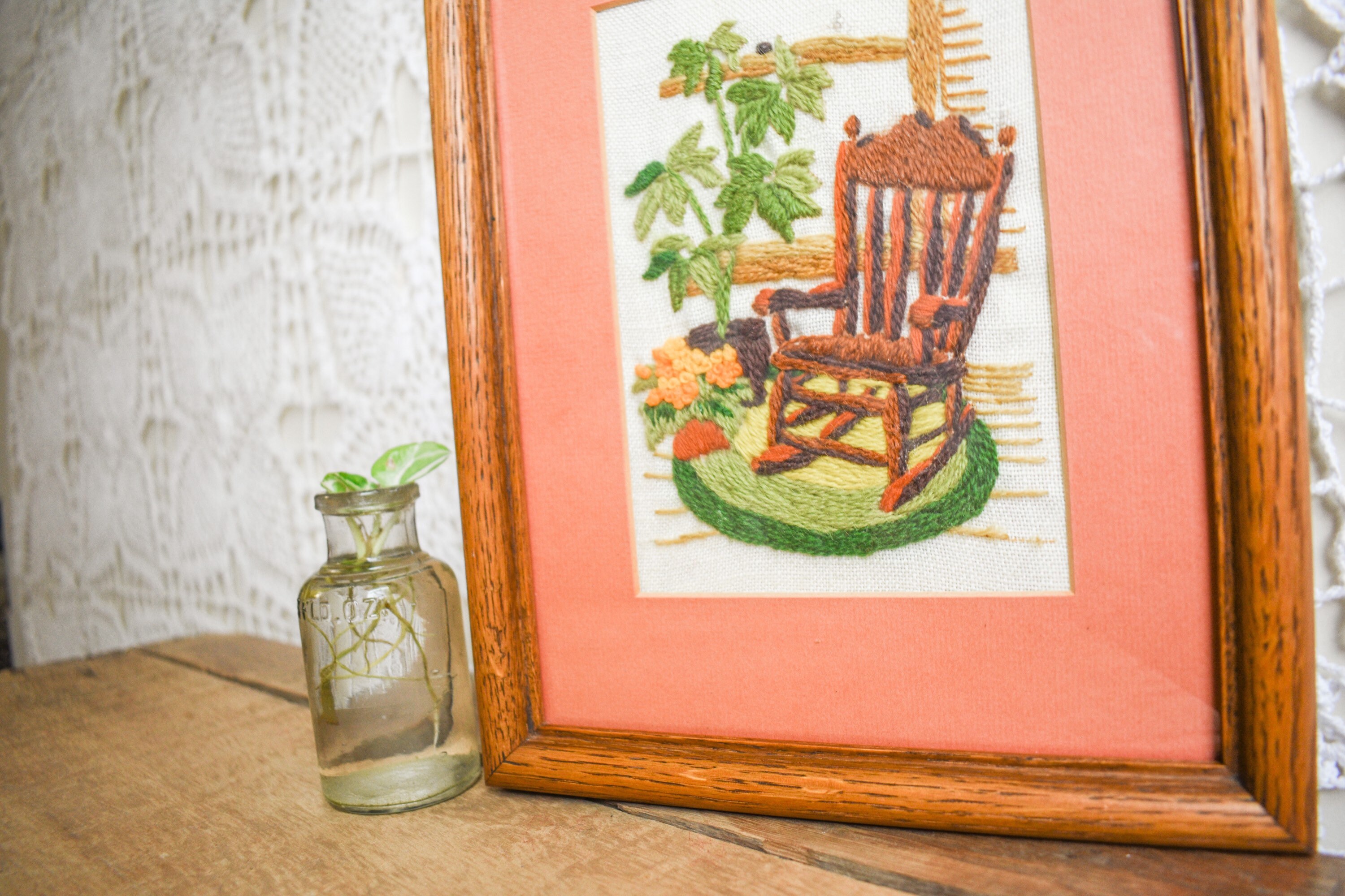 Wood Framed Vintage Rocking Chair Embroidery Embroidered Etsy