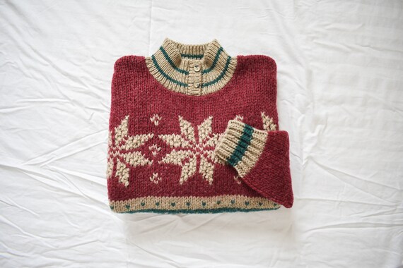vintage henley knit wool sweater | vintage geometr