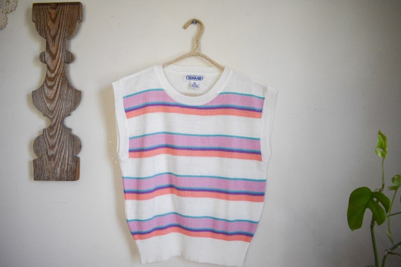 M- vintage Skiva Int pastel striped ribbed knit s… - image 4